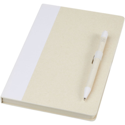 Set de libreta de referencia de tamaño A5 y bolígrafo fabricados con cartones de leche reciclados 