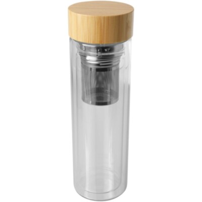 Botella de vidrio de borsilicato de 400 ml con infusor y tapa de bambú 