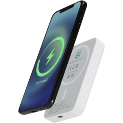 Batería externa inalámbrica magnética de 5000 mAh y 15 W con PD de 20 W fabricada con plástico reciclado 