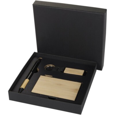 Set de regalo de bolígrafo, llavero y tarjetero RFID de aluminio reciclado RCS 