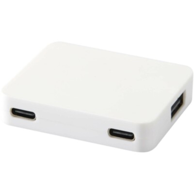 Hub USB de 4 puertos con salida USB-A y tipo-C y doble entrada fabricado con plástico reciclado 
