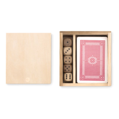 Set de cartas y dados en caja