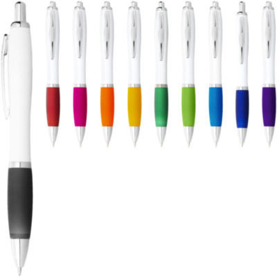 Bolígrafo blanco con empuñadura de color 