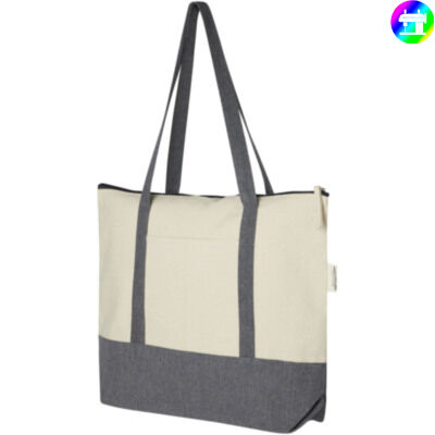 Bolsa Tote de algodón reciclado de 320 g/m² con cremallera de 10 l 