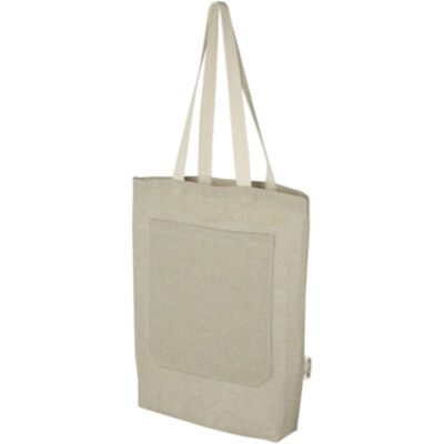 Bolsa Tote de algodón reciclado de 150 g/m² con bolsillo delantero de 9 litros 