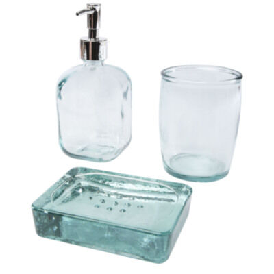 Set de 3 recipientes de vidrio reciclado para baño 