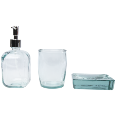 Set de 3 recipientes de vidrio reciclado para baño 