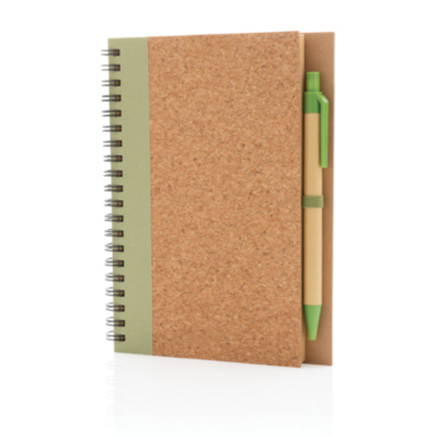 Cuaderno espiral de corcho con bolígrafo
