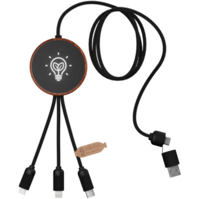 Cable de carga 3 en 1 de PET reciclado con logo retroiluminado y base de carga de 10 W 
