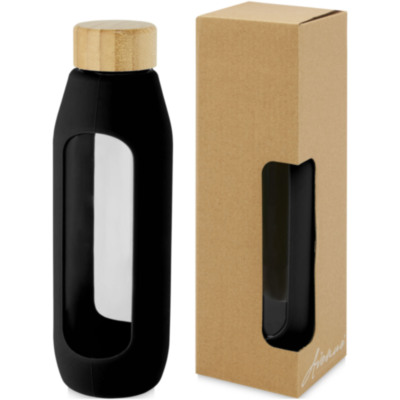 Botella de vidrio borosilicato con agarre de silicona de 600 ml  